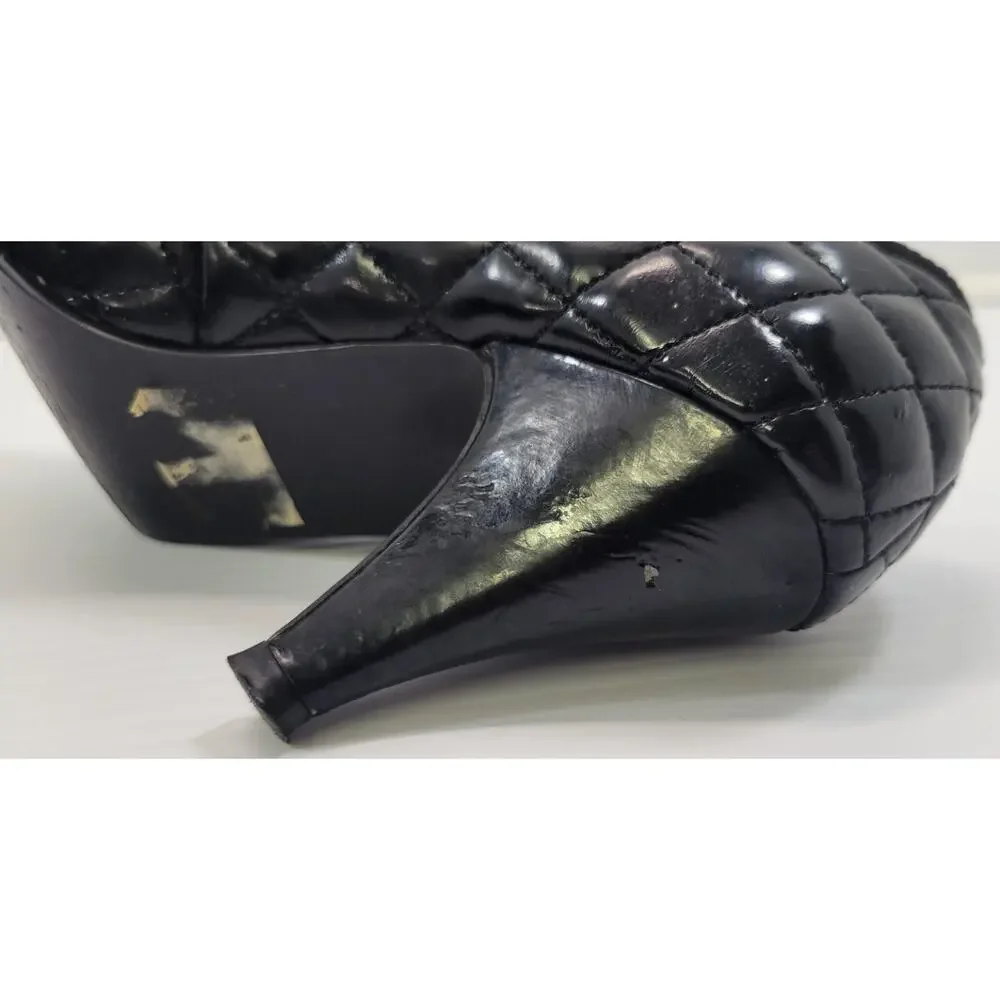 BG) Dressbarn Woman Quilted High Open Toe Black Heel Shoes 8M